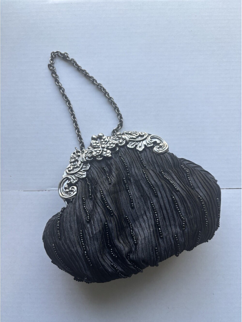 Vintage Black Beaded Evening Bag With Ornate Detailing EUC